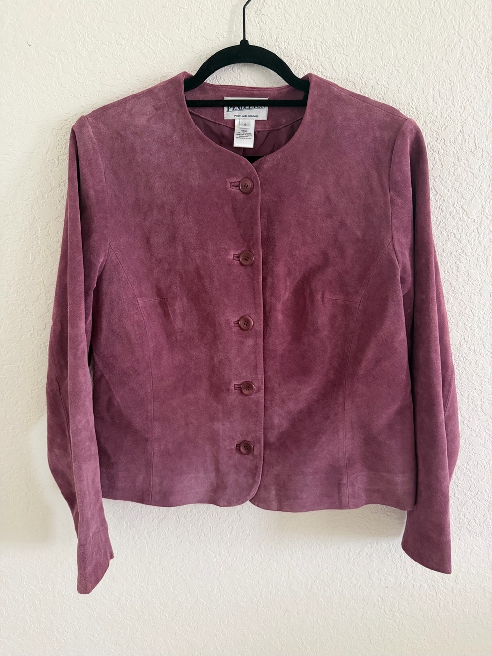 VTG Pendleton Purple Suede Leather Collarless Jacket Small